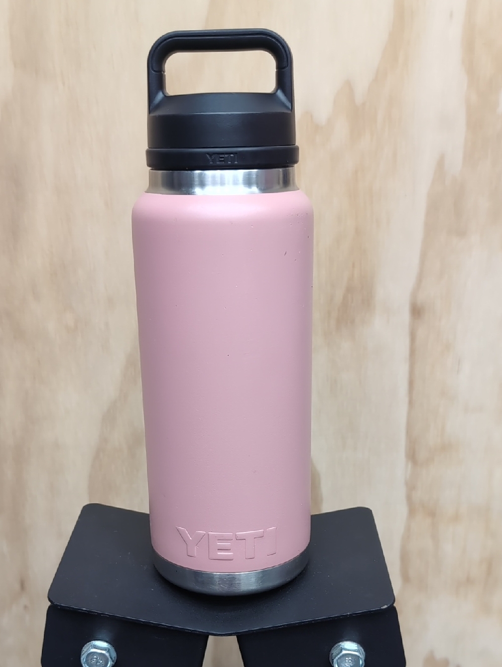 Yeti Pink Rambler Bottle with Black Handle and Stainless Trim